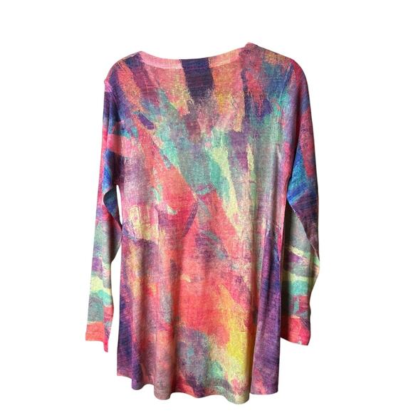 Soft Surroundings Multi Watercolor Pattern V Neck Top Size M - Picture 3 of 9